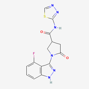 molecular formula C14H11FN6O2S B11232585 1-(4-fluoro-1H-indazol-3-yl)-5-oxo-N-(1,3,4-thiadiazol-2-yl)pyrrolidine-3-carboxamide 