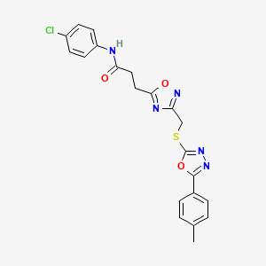 molecular formula C21H18ClN5O3S B11232621 N-(4-chlorophenyl)-3-[3-({[5-(4-methylphenyl)-1,3,4-oxadiazol-2-yl]sulfanyl}methyl)-1,2,4-oxadiazol-5-yl]propanamide 