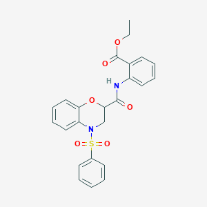 molecular formula C24H22N2O6S B11232642 ethyl 2-({[4-(phenylsulfonyl)-3,4-dihydro-2H-1,4-benzoxazin-2-yl]carbonyl}amino)benzoate 