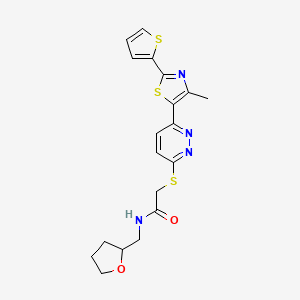 molecular formula C19H20N4O2S3 B11232707 2-((6-(4-methyl-2-(thiophen-2-yl)thiazol-5-yl)pyridazin-3-yl)thio)-N-((tetrahydrofuran-2-yl)methyl)acetamide 