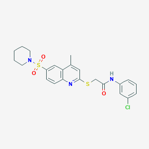 molecular formula C23H24ClN3O3S2 B11232811 N-(3-Chlorophenyl)-2-{[4-methyl-6-(piperidine-1-sulfonyl)quinolin-2-YL]sulfanyl}acetamide 