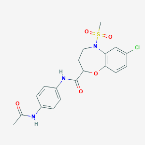 molecular formula C19H20ClN3O5S B11232881 7-Chloro-N-(4-acetamidophenyl)-5-methanesulfonyl-2,3,4,5-tetrahydro-1,5-benzoxazepine-2-carboxamide CAS No. 1170132-61-2