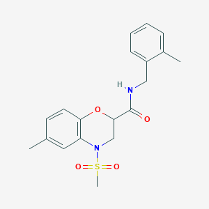 molecular formula C19H22N2O4S B11232890 6-methyl-N-(2-methylbenzyl)-4-(methylsulfonyl)-3,4-dihydro-2H-1,4-benzoxazine-2-carboxamide 