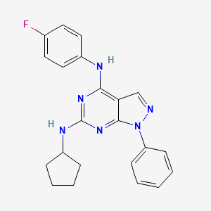 molecular formula C22H21FN6 B11232989 N~6~-cyclopentyl-N~4~-(4-fluorophenyl)-1-phenyl-1H-pyrazolo[3,4-d]pyrimidine-4,6-diamine 