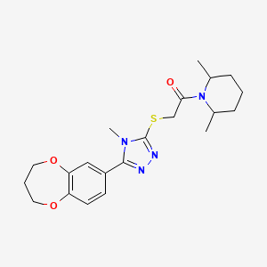 molecular formula C21H28N4O3S B11233033 2-{[5-(3,4-dihydro-2H-1,5-benzodioxepin-7-yl)-4-methyl-4H-1,2,4-triazol-3-yl]sulfanyl}-1-(2,6-dimethylpiperidin-1-yl)ethanone 