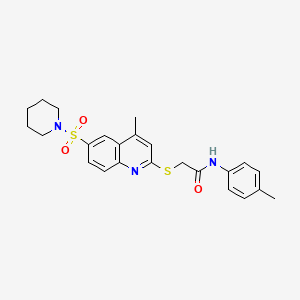 molecular formula C24H27N3O3S2 B11233036 2-{[4-Methyl-6-(piperidine-1-sulfonyl)quinolin-2-YL]sulfanyl}-N-(4-methylphenyl)acetamide 