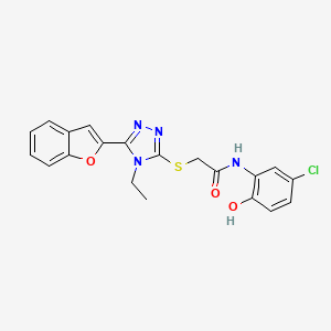 molecular formula C20H17ClN4O3S B11233040 2-{[5-(1-benzofuran-2-yl)-4-ethyl-4H-1,2,4-triazol-3-yl]sulfanyl}-N-(5-chloro-2-hydroxyphenyl)acetamide 