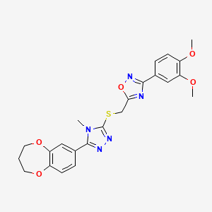 molecular formula C23H23N5O5S B11233048 5-({[5-(3,4-dihydro-2H-1,5-benzodioxepin-7-yl)-4-methyl-4H-1,2,4-triazol-3-yl]sulfanyl}methyl)-3-(3,4-dimethoxyphenyl)-1,2,4-oxadiazole 