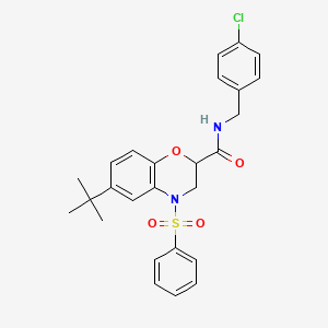 molecular formula C26H27ClN2O4S B11233147 6-tert-butyl-N-(4-chlorobenzyl)-4-(phenylsulfonyl)-3,4-dihydro-2H-1,4-benzoxazine-2-carboxamide 