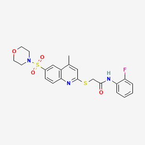 molecular formula C22H22FN3O4S2 B11233174 N-(2-Fluorophenyl)-2-{[4-methyl-6-(morpholine-4-sulfonyl)quinolin-2-YL]sulfanyl}acetamide 