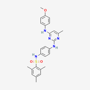 molecular formula C27H29N5O3S B11233225 N-(4-((4-((4-methoxyphenyl)amino)-6-methylpyrimidin-2-yl)amino)phenyl)-2,4,6-trimethylbenzenesulfonamide 