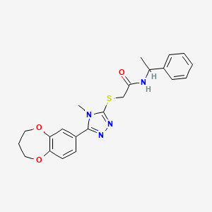 molecular formula C22H24N4O3S B11233236 2-{[5-(3,4-dihydro-2H-1,5-benzodioxepin-7-yl)-4-methyl-4H-1,2,4-triazol-3-yl]sulfanyl}-N-(1-phenylethyl)acetamide 