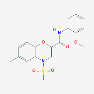 molecular formula C18H20N2O5S B11233255 N-(2-methoxyphenyl)-6-methyl-4-(methylsulfonyl)-3,4-dihydro-2H-1,4-benzoxazine-2-carboxamide 