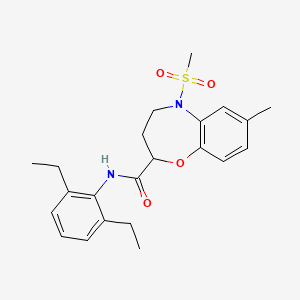 molecular formula C22H28N2O4S B11233262 N-(2,6-diethylphenyl)-7-methyl-5-(methylsulfonyl)-2,3,4,5-tetrahydro-1,5-benzoxazepine-2-carboxamide 