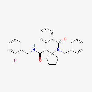 molecular formula C28H27FN2O2 B11233302 2'-Benzyl-N-[(2-fluorophenyl)methyl]-1'-oxo-2',4'-dihydro-1'H-spiro[cyclopentane-1,3'-isoquinoline]-4'-carboxamide 