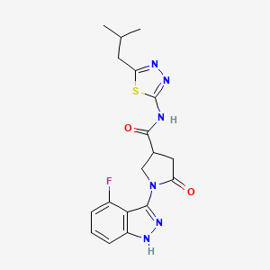 molecular formula C18H19FN6O2S B11233316 1-(4-fluoro-1H-indazol-3-yl)-N-[5-(2-methylpropyl)-1,3,4-thiadiazol-2-yl]-5-oxopyrrolidine-3-carboxamide 