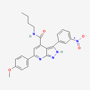 molecular formula C24H23N5O4 B11233515 N-butyl-6-(4-methoxyphenyl)-3-(3-nitrophenyl)-2H-pyrazolo[3,4-b]pyridine-4-carboxamide 