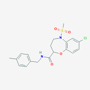 molecular formula C19H21ClN2O4S B11233522 7-chloro-N-(4-methylbenzyl)-5-(methylsulfonyl)-2,3,4,5-tetrahydro-1,5-benzoxazepine-2-carboxamide 