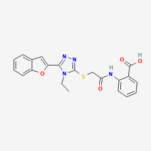 molecular formula C21H18N4O4S B11233546 2-[({[5-(1-benzofuran-2-yl)-4-ethyl-4H-1,2,4-triazol-3-yl]sulfanyl}acetyl)amino]benzoic acid 