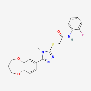 molecular formula C20H19FN4O3S B11233563 2-{[5-(3,4-dihydro-2H-1,5-benzodioxepin-7-yl)-4-methyl-4H-1,2,4-triazol-3-yl]sulfanyl}-N-(2-fluorophenyl)acetamide 