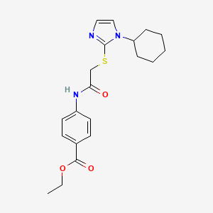 molecular formula C20H25N3O3S B11233627 ethyl 4-(2-((1-cyclohexyl-1H-imidazol-2-yl)thio)acetamido)benzoate 