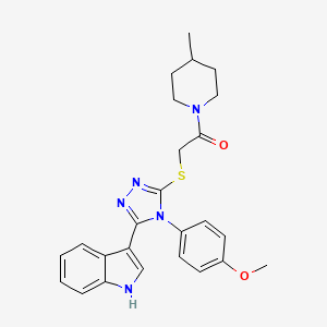 molecular formula C25H27N5O2S B11233673 2-((5-(1H-indol-3-yl)-4-(4-methoxyphenyl)-4H-1,2,4-triazol-3-yl)thio)-1-(4-methylpiperidin-1-yl)ethanone 