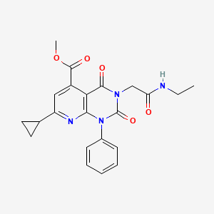 molecular formula C22H22N4O5 B11233676 Methyl 7-cyclopropyl-3-[2-(ethylamino)-2-oxoethyl]-2,4-dioxo-1-phenyl-1,2,3,4-tetrahydropyrido[2,3-d]pyrimidine-5-carboxylate 