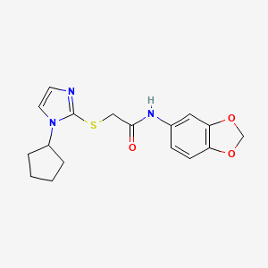 N-(benzo[d][1,3]dioxol-5-yl)-2-((1-cyclopentyl-1H-imidazol-2-yl)thio)acetamide