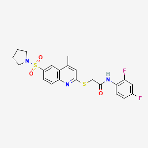 molecular formula C22H21F2N3O3S2 B11233755 N-(2,4-difluorophenyl)-2-{[4-methyl-6-(pyrrolidin-1-ylsulfonyl)quinolin-2-yl]sulfanyl}acetamide 