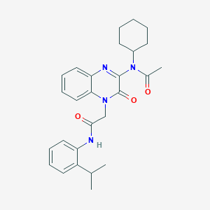 molecular formula C27H32N4O3 B11233775 2-[3-(N-Cyclohexylacetamido)-2-oxo-1,2-dihydroquinoxalin-1-YL]-N-[2-(propan-2-YL)phenyl]acetamide 