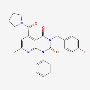 molecular formula C26H23FN4O3 B11233867 3-(4-fluorobenzyl)-7-methyl-1-phenyl-5-(pyrrolidin-1-ylcarbonyl)pyrido[2,3-d]pyrimidine-2,4(1H,3H)-dione 