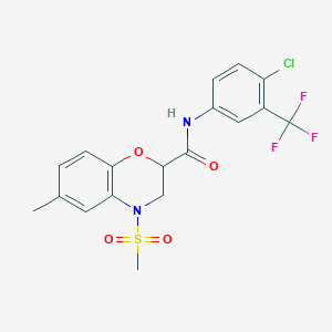 molecular formula C18H16ClF3N2O4S B11233873 N-[4-chloro-3-(trifluoromethyl)phenyl]-6-methyl-4-(methylsulfonyl)-3,4-dihydro-2H-1,4-benzoxazine-2-carboxamide 