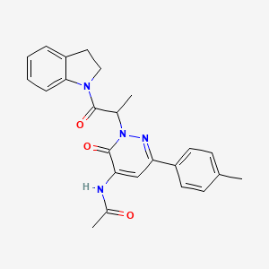 molecular formula C24H24N4O3 B11233906 N-{2-[1-(2,3-dihydro-1H-indol-1-yl)-1-oxopropan-2-yl]-6-(4-methylphenyl)-3-oxo-2,3-dihydropyridazin-4-yl}acetamide 