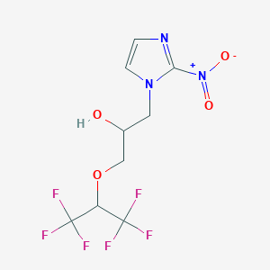 molecular formula C9H9F6N3O4 B011234 1H-Imidazole-1-ethanol, 2-nitro-alpha-((2,2,2-trifluoro-1-(trifluoromethyl)ethoxy)methyl)- CAS No. 104290-39-3