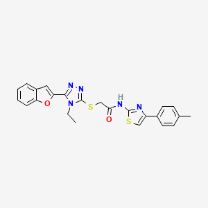 molecular formula C24H21N5O2S2 B11234019 2-{[5-(1-benzofuran-2-yl)-4-ethyl-4H-1,2,4-triazol-3-yl]sulfanyl}-N-[4-(4-methylphenyl)-1,3-thiazol-2-yl]acetamide 