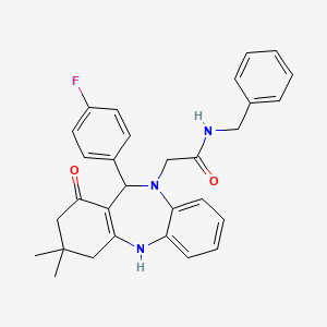 molecular formula C30H30FN3O2 B11234024 N-benzyl-2-[11-(4-fluorophenyl)-1-hydroxy-3,3-dimethyl-2,3,4,11-tetrahydro-10H-dibenzo[b,e][1,4]diazepin-10-yl]acetamide 