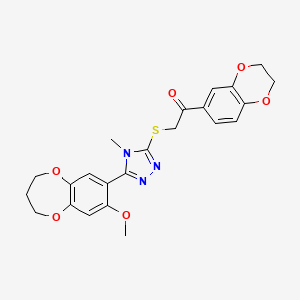 molecular formula C23H23N3O6S B11234115 1-(2,3-dihydro-1,4-benzodioxin-6-yl)-2-{[5-(8-methoxy-3,4-dihydro-2H-1,5-benzodioxepin-7-yl)-4-methyl-4H-1,2,4-triazol-3-yl]sulfanyl}ethanone 