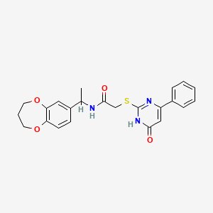 molecular formula C23H23N3O4S B11234118 N-[1-(3,4-dihydro-2H-1,5-benzodioxepin-7-yl)ethyl]-2-[(6-oxo-4-phenyl-1,6-dihydropyrimidin-2-yl)sulfanyl]acetamide 