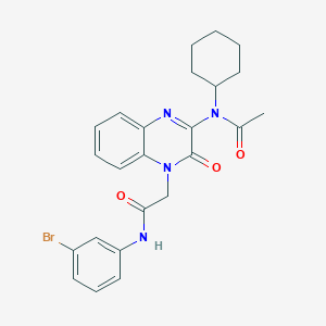 molecular formula C24H25BrN4O3 B11234151 N-(4-{[(3-Bromophenyl)carbamoyl]methyl}-3-oxo-3,4-dihydroquinoxalin-2-YL)-N-cyclohexylacetamide 