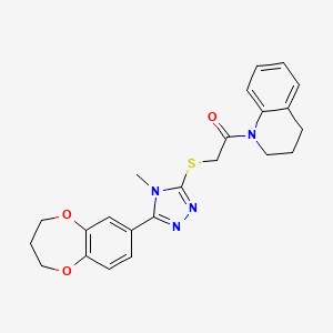 molecular formula C23H24N4O3S B11234217 2-{[5-(3,4-dihydro-2H-1,5-benzodioxepin-7-yl)-4-methyl-4H-1,2,4-triazol-3-yl]sulfanyl}-1-(3,4-dihydroquinolin-1(2H)-yl)ethanone 