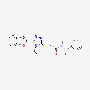 molecular formula C22H22N4O2S B11234220 2-{[5-(1-benzofuran-2-yl)-4-ethyl-4H-1,2,4-triazol-3-yl]sulfanyl}-N-(1-phenylethyl)acetamide 