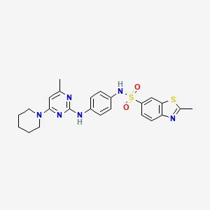 molecular formula C24H26N6O2S2 B11234333 2-methyl-N-(4-((4-methyl-6-(piperidin-1-yl)pyrimidin-2-yl)amino)phenyl)benzo[d]thiazole-6-sulfonamide 