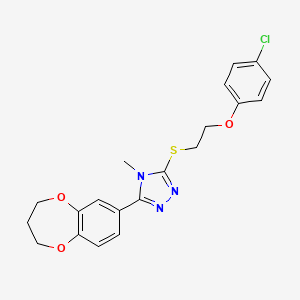 molecular formula C20H20ClN3O3S B11234367 3-{[2-(4-chlorophenoxy)ethyl]sulfanyl}-5-(3,4-dihydro-2H-1,5-benzodioxepin-7-yl)-4-methyl-4H-1,2,4-triazole 