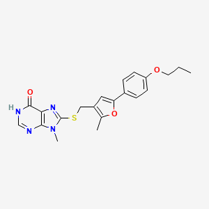 9-methyl-8-({[2-methyl-5-(4-propoxyphenyl)furan-3-yl]methyl}sulfanyl)-1,9-dihydro-6H-purin-6-one