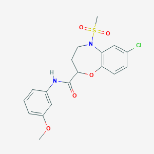 molecular formula C18H19ClN2O5S B11234548 7-Chloro-2,3,4,5-tetrahydro-N-(3-methoxyphenyl)-5-(methylsulfonyl)-1,5-benzoxazepine-2-carboxamide CAS No. 1170783-26-2