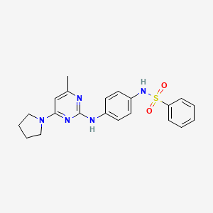 molecular formula C21H23N5O2S B11234570 N-(4-{[4-Methyl-6-(pyrrolidin-1-YL)pyrimidin-2-YL]amino}phenyl)benzenesulfonamide 