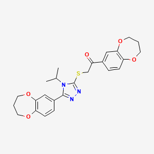 molecular formula C25H27N3O5S B11234597 1-(3,4-dihydro-2H-1,5-benzodioxepin-7-yl)-2-{[5-(3,4-dihydro-2H-1,5-benzodioxepin-7-yl)-4-(propan-2-yl)-4H-1,2,4-triazol-3-yl]sulfanyl}ethanone 