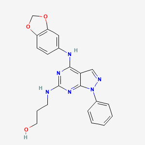 molecular formula C21H20N6O3 B11234633 3-{[4-(1,3-benzodioxol-5-ylamino)-1-phenyl-1H-pyrazolo[3,4-d]pyrimidin-6-yl]amino}propan-1-ol 