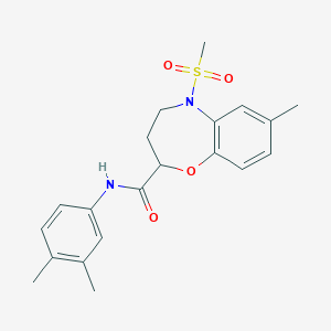 molecular formula C20H24N2O4S B11234689 N-(3,4-dimethylphenyl)-7-methyl-5-(methylsulfonyl)-2,3,4,5-tetrahydro-1,5-benzoxazepine-2-carboxamide 