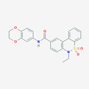 molecular formula C23H20N2O5S B11234770 N-(2,3-dihydro-1,4-benzodioxin-6-yl)-6-ethyl-6H-dibenzo[c,e][1,2]thiazine-9-carboxamide 5,5-dioxide 